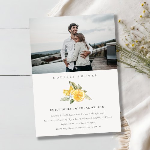 Minimal Lemon Fauna Photo Couples Shower Invite