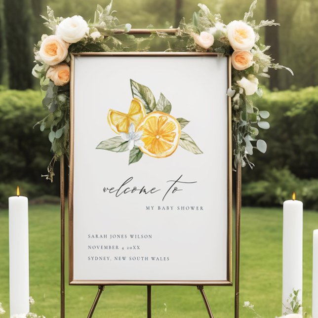 Minimal Lemon Foliage Boho Baby Shower Welcome Foam Board (Creator Uploaded)