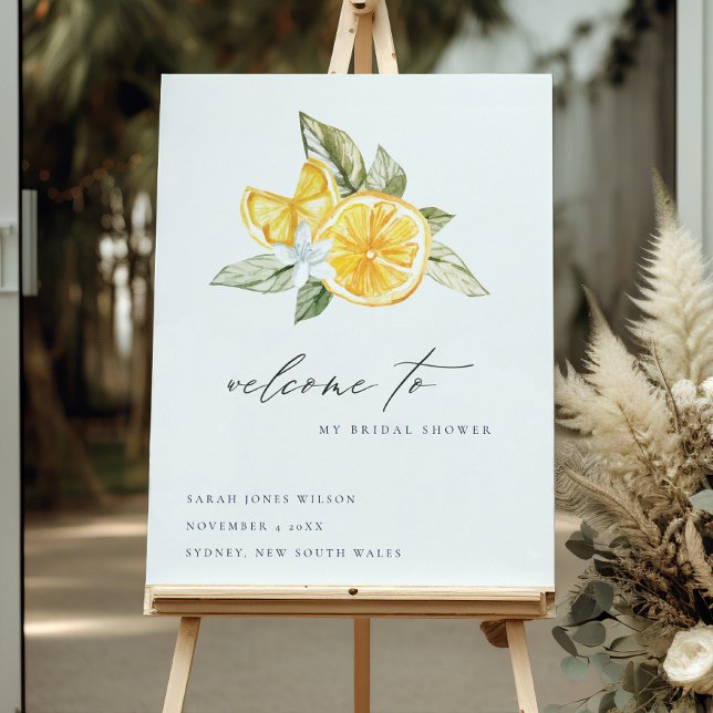 Minimal Lemon Foliage Boho Bridal Shower Welcome  Foam Board (Creator Uploaded)