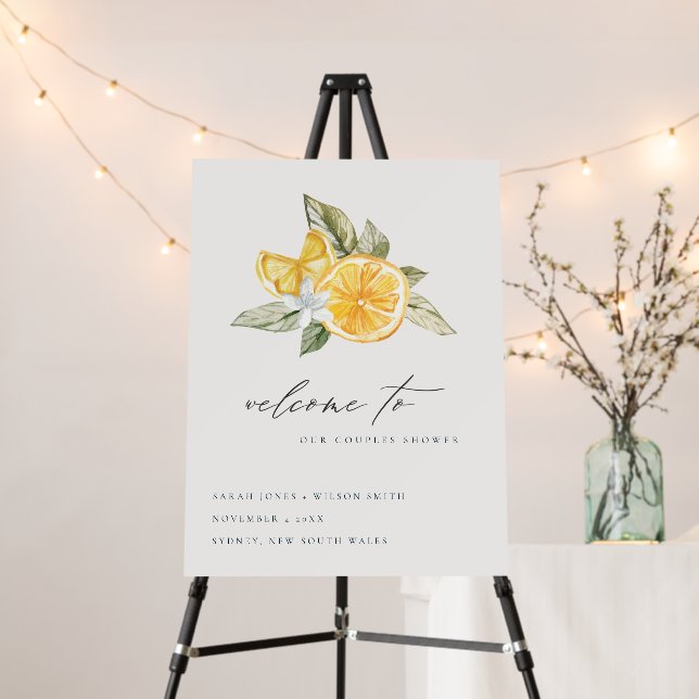 Minimal Lemon Foliage Boho Couples Shower Welcome Foam Board (In Situ (Stand))