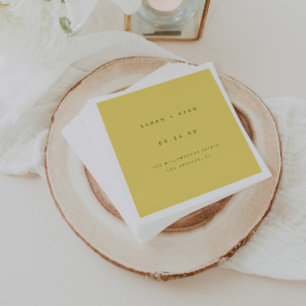 Minimal Lemon Yellow Wedding Bride Groom Names Napkins