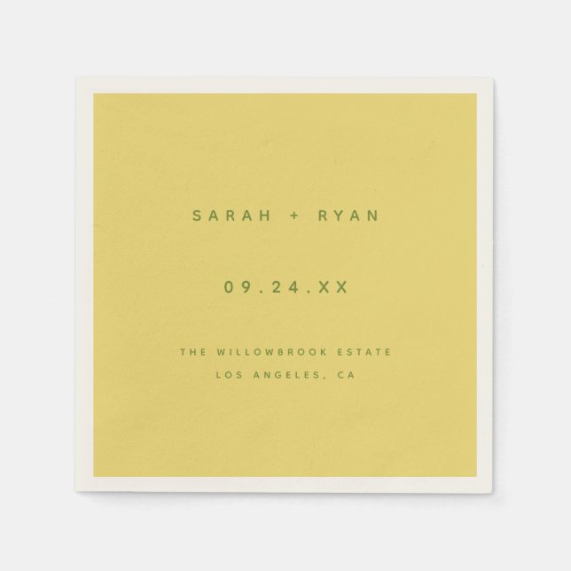 Minimal Lemon Yellow Wedding Bride Groom Names Napkins (Front)