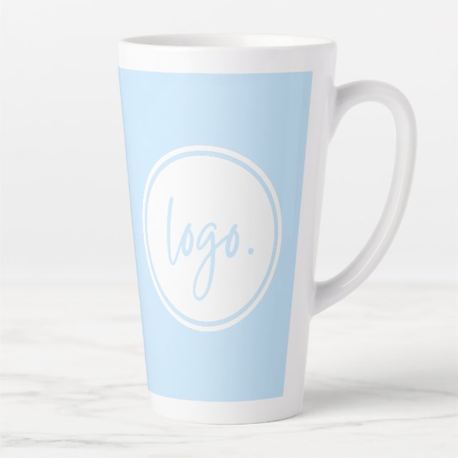 MINIMAL LIGHT BLUE BUSINESS LOGO COMPANY CUSTOMER LATTE MUG (Right)