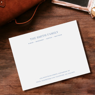 Minimal Light Blue Family Name Stationery Note Card
