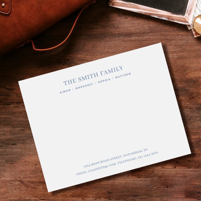 Minimal Light Blue Family Name Stationery Note Card (Creator Uploaded)