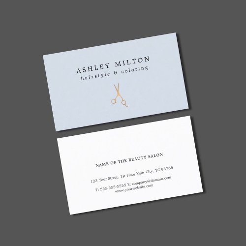 Minimal Light Blue Faux Gold Scissors HairStylist  Business Card