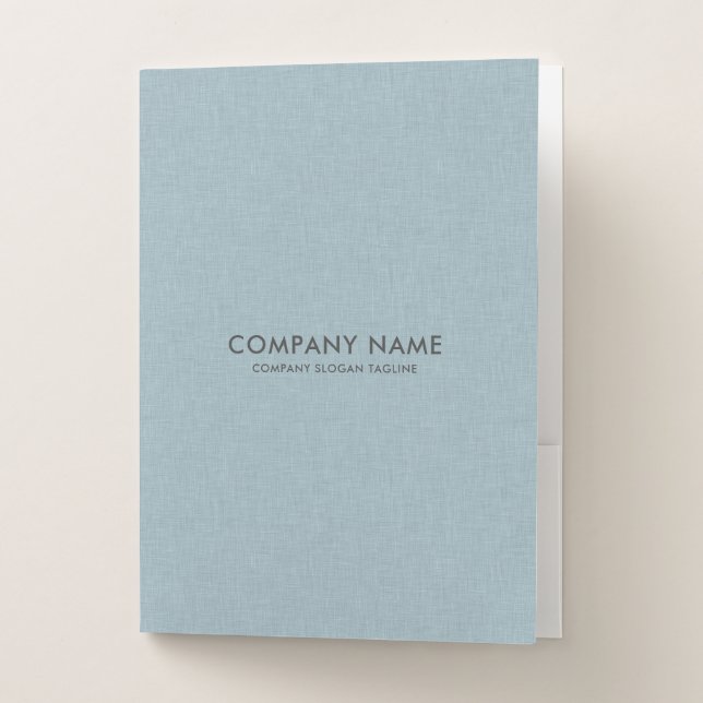 Minimal light blue linen burlap texture print pocket folder (Front)