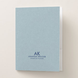 Minimal Light Blue Linen Texture Blue Typography Pocket Folder