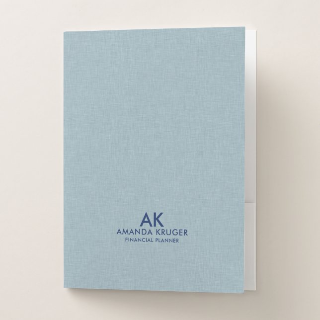 Minimal Light Blue Linen Texture Blue Typography Pocket Folder (Front)