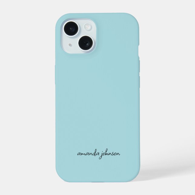Minimal Light Blue Monogrammed iPhone 15 Case (Back)