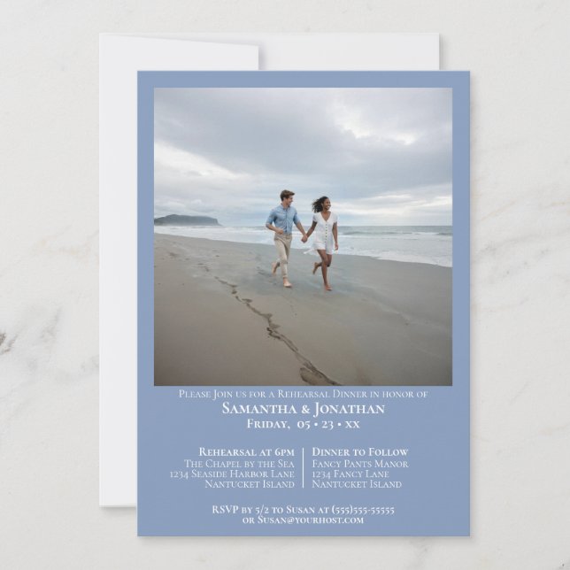 Minimal Light Blue Photo Wedding Rehearsal Dinner Invitation (Front)