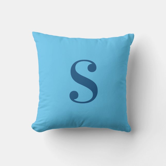 Minimal Light Blue with Large Navy Blue Monogram Throw Pillow (Front)