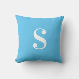 Minimal Light Blue with Large White Monogram Throw Pillow