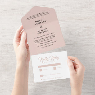 Minimal Light Blush Pink And Black  Wedding All In One Invitation