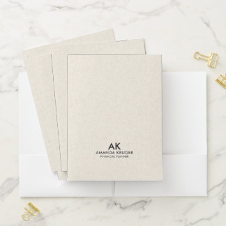 Minimal Light Cream Linen Texture Black Typography Pocket Folder