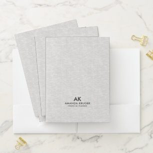 Minimal Light Gray Linen Texture Black Typography Pocket Folder