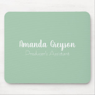 Minimal Light Green Monogram Name & Job Position Mouse Pad
