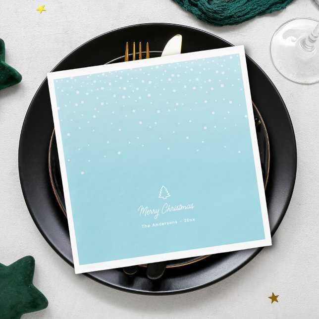 Minimal Light Pastel Blue Snowy Christmas Party Napkins (Creator Uploaded)