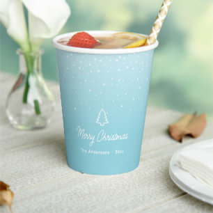 Minimal Light Pastel Blue Snowy Christmas Party  Paper Cups