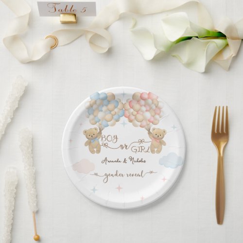 Minimal Light Pink Blue Gender Reveal Paper Plates