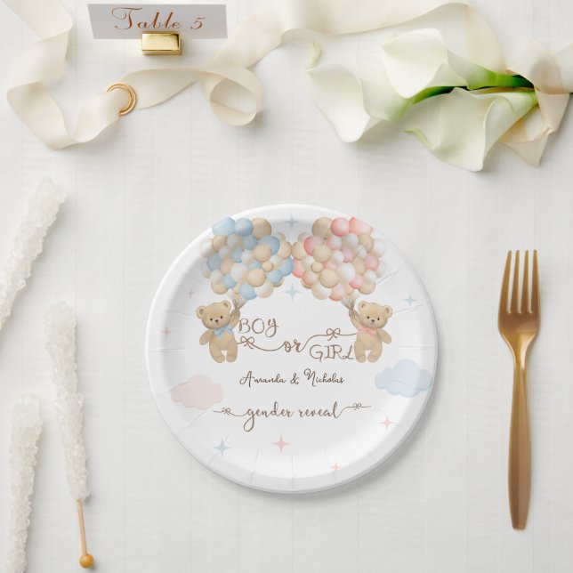 Minimal Light Pink Blue Gender Reveal Paper Plates (Wedding)