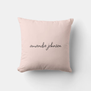 Minimal Light Pink Typography Monogram Full Name Throw Pillow