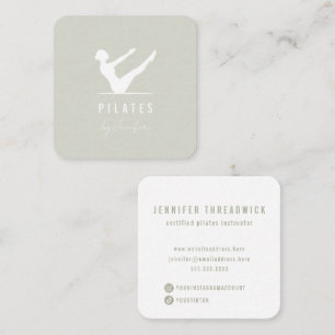 Minimal Light Sage Green Female Logo Pilates Square Business Card