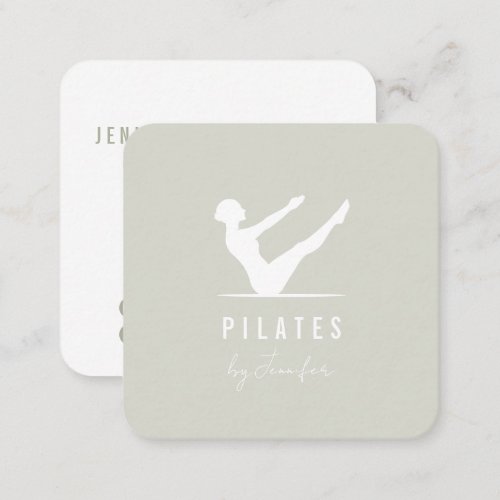 Minimal Light Sage Green Female Logo Pilates Square Business Card