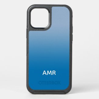 Minimal Light to Dark Blue Gradient White Monogram OtterBox iPhone Case