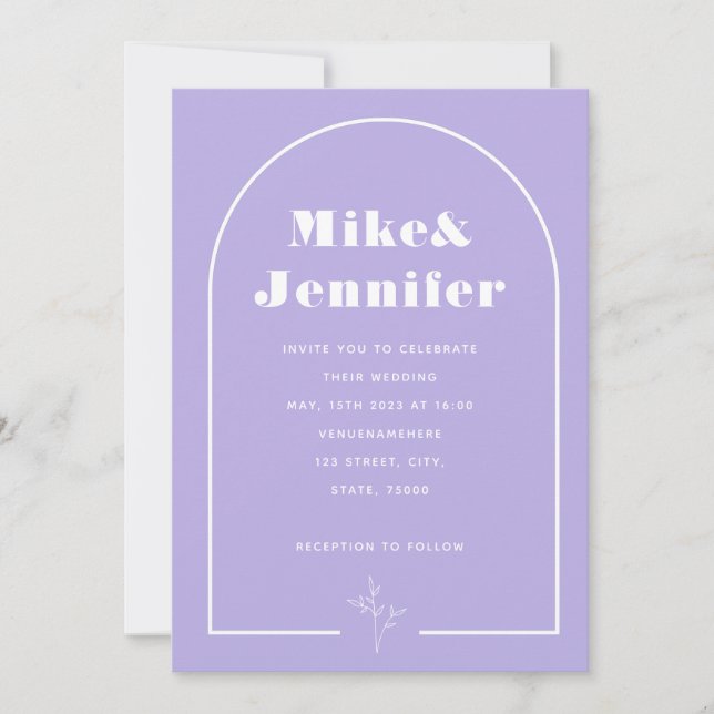 Minimal Lilac Lavender Qr Code Boho Arch Lineart Invitation (Front)