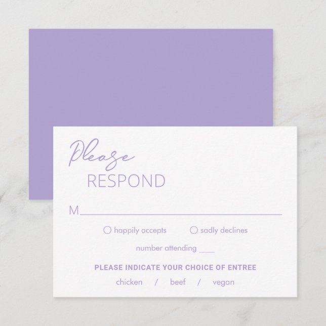Minimal Lilac Modern Wedding RSVP Card (Front/Back)