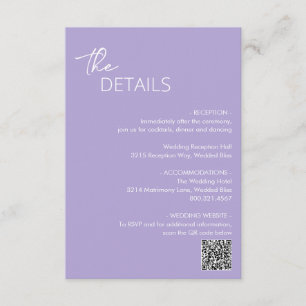 Minimal Lilac QR Code Modern Wedding Enclosure Card