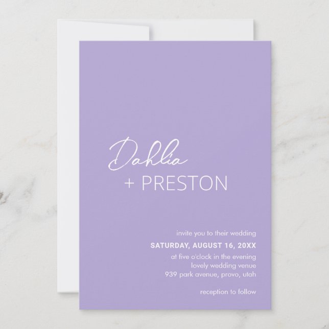 Minimal Lilac QR Code Modern Wedding Invitation (Front)