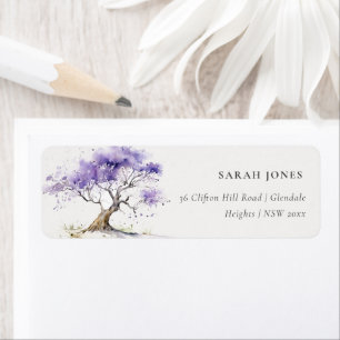 Minimal Lilac Watercolor Jacaranda Tree Address Label