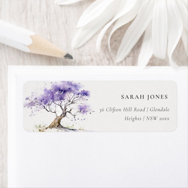 Minimal Lilac Watercolor Jacaranda Tree Address Label (Insitu)