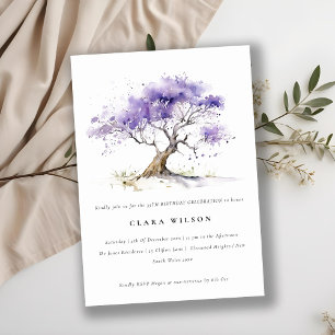 Minimal Lilac Watercolor Jacaranda Tree Birthday Invitation