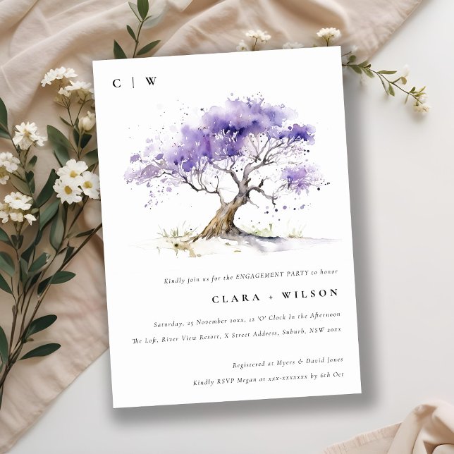 Minimal Lilac Watercolor Jacaranda Tree Engagement Invitation (Creator Uploaded)