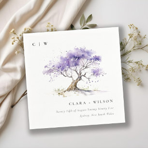 Minimal Lilac Watercolor Jacaranda Tree Wedding Napkins