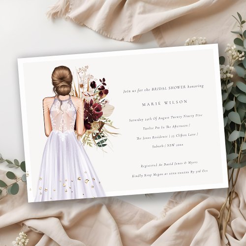 Minimal Lilac Wedding Gown Bridal Shower Invite