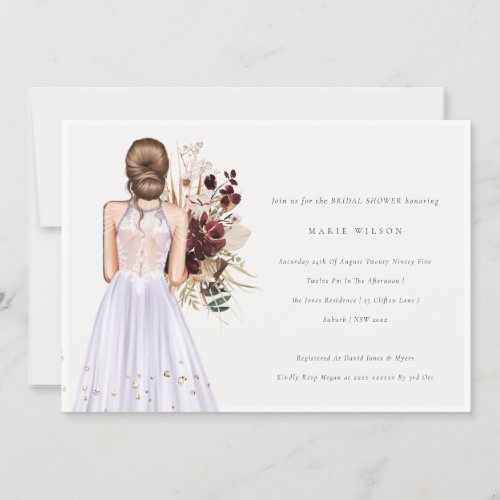 Minimal Lilac Wedding Gown Bridal Shower Invite