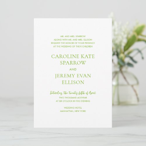 Minimal Lime Green Classic Elegant Wedding Invitation