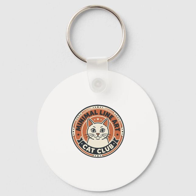 Minimal Line Art Cat Cat Lover Gift - Minimal Line Keychain (Front)