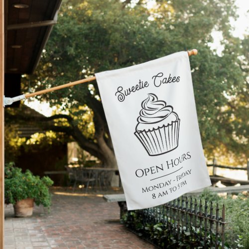 Minimal Line Art Cupcake Bakery Flag