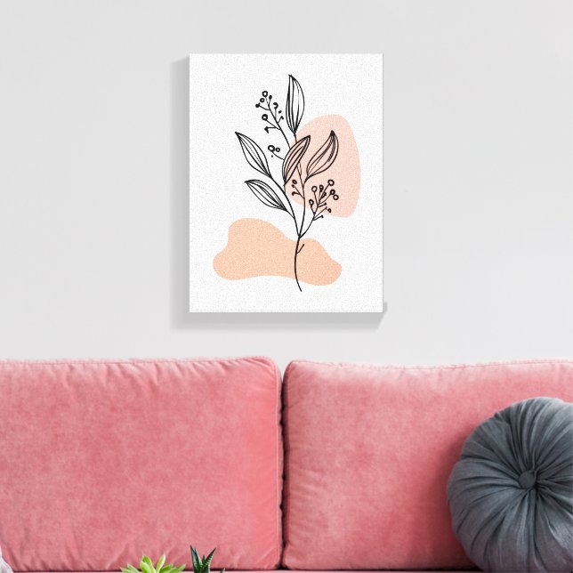 Minimal Line Art Floral Canvas – Soft Pastel Botan Print (Insitu(LivingRoom))