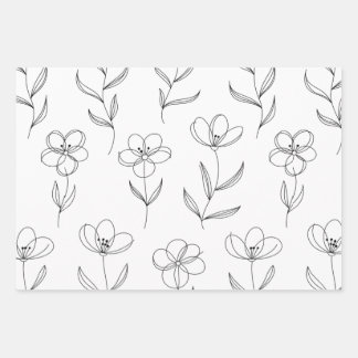 Minimal Line Art Floral Wrapping Paper Sheets
