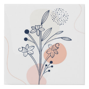 Minimal line art flowers faux canvas print