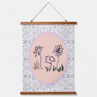 Minimal Line Art Flowers - Hanging Tapestry