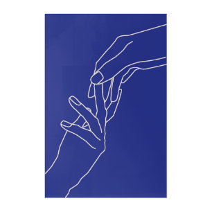 Minimal Line Art Hands Abstract Modern Blue Poster