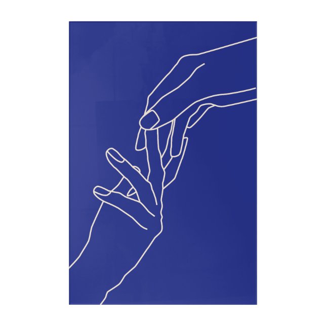 Minimal Line Art Hands Abstract Modern Blue Poster (Front)