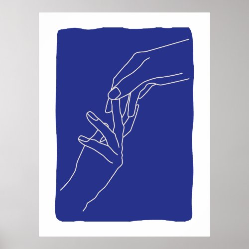 Minimal Line Art Hands Abstract Modern Blue Poster